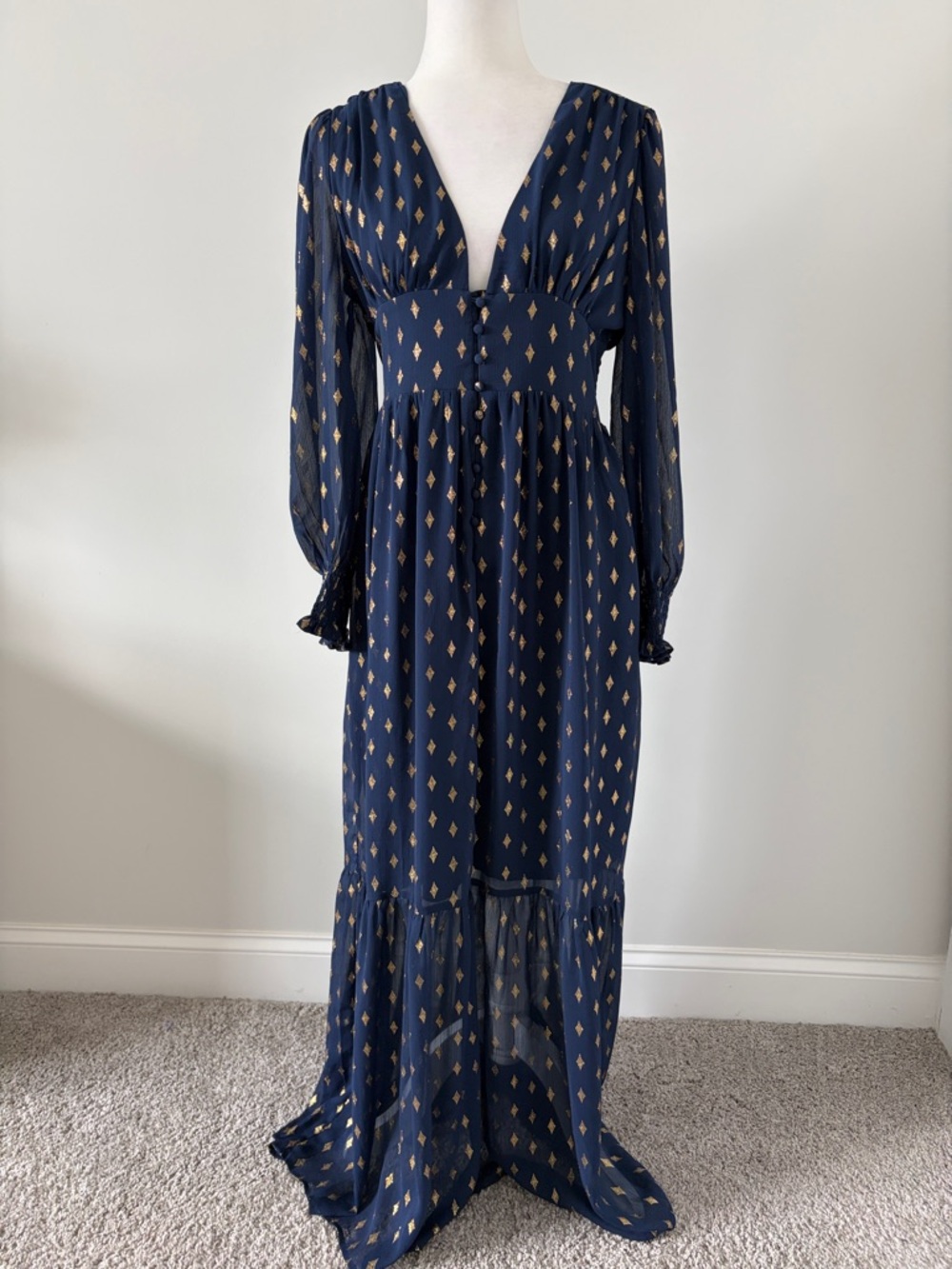 Forever 21 Navy Maxi Dress with Gold Print